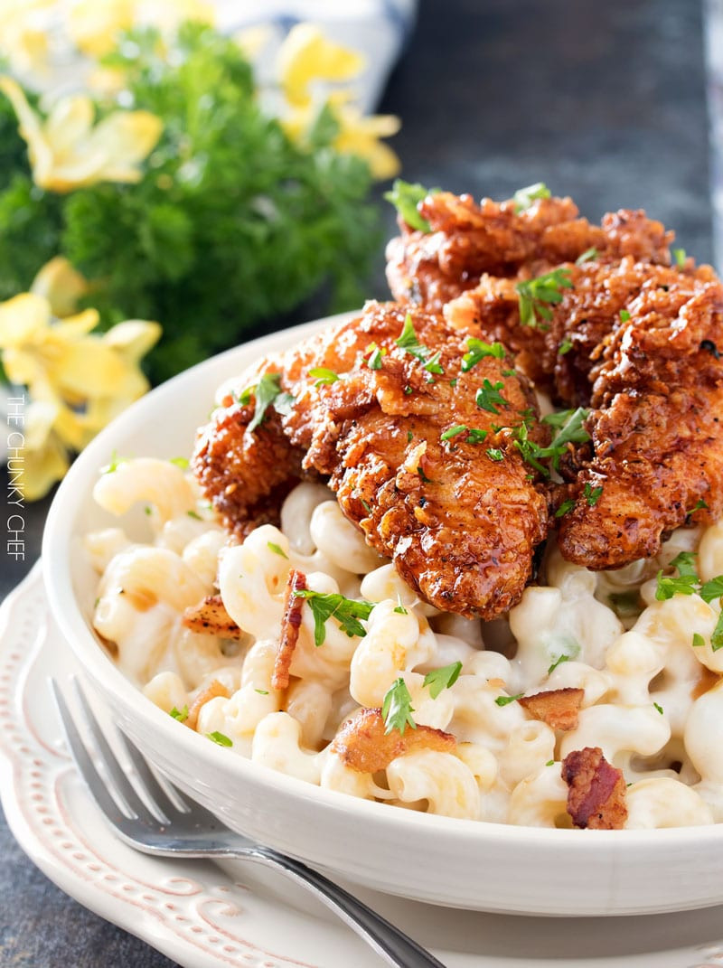 4-cheese Mac &amp;amp; Cheese with Honey Pepper Chicken Tenders Awesome 4 Cheese Mac with Honey Pepper Chicken the Chunky Chef