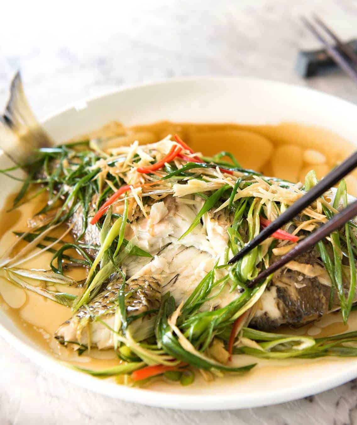 Asian Fish Recipes
 Chinese Steamed Fish with Ginger Shallot Sauce