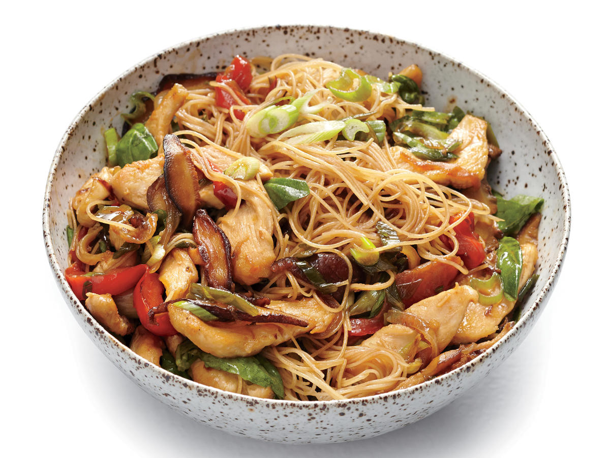 Asian Noodle Stir Fry Recipes
 Chicken and Rice Noodle Stir Fry with Ginger and Basil