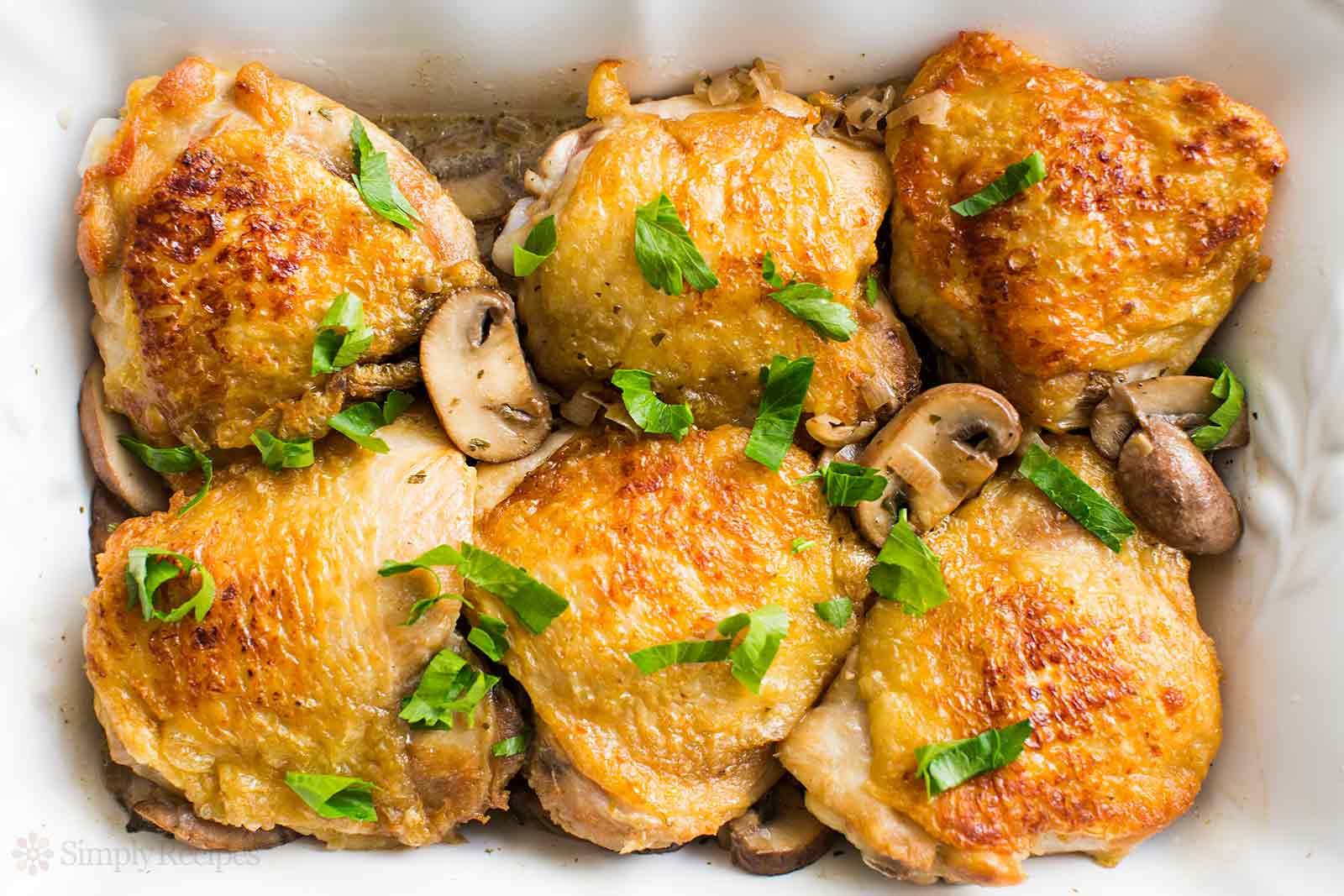 Baked Chicken Mushroom Recipes
 Chicken Thighs with Mushrooms and Shallots Recipe