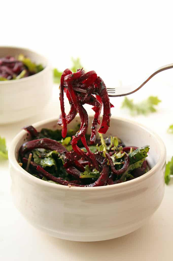 Beet Noodles Recipe
 Roasted Beet Noodles with Pesto and Baby Kale