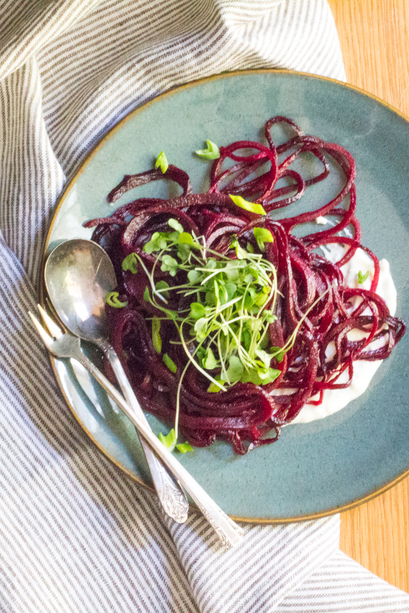 Beet Noodles Recipe
 Spiralized Beet Noodles with Whipped Feta