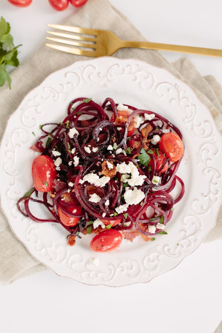 Beet Noodles Recipe New Inspiralized Beet Noodles with tomatoes Feta and Bacon