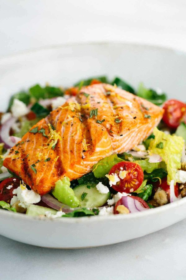 Best Salmon Salad Recipe
 Salmon Greek Salad with Lemon Basil Dressing Jessica Gavin