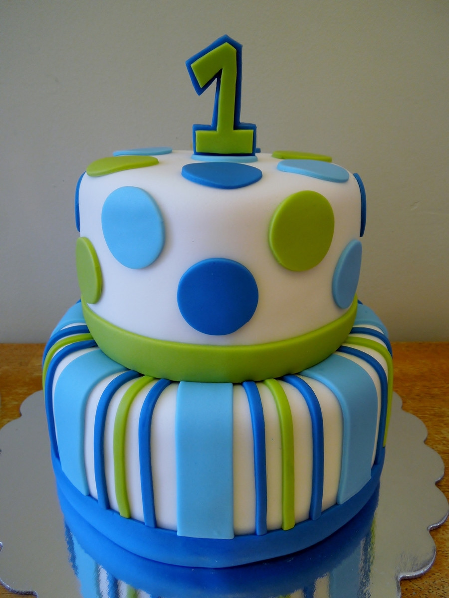 Birthday Cake For Baby Boy
 Stripes & Dots Boys 1St Birthday CakeCentral