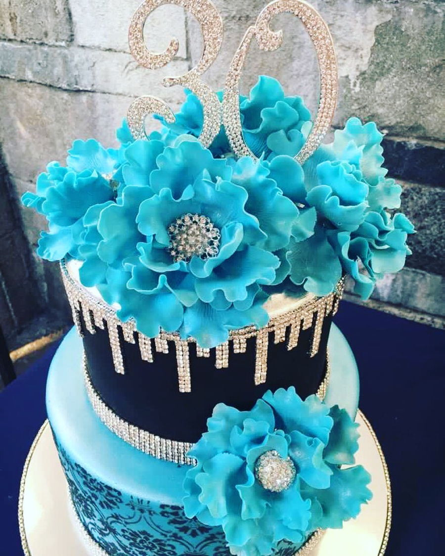 Blue Birthday Cake
 Blue And Bling 30Th Birthday Cake CakeCentral