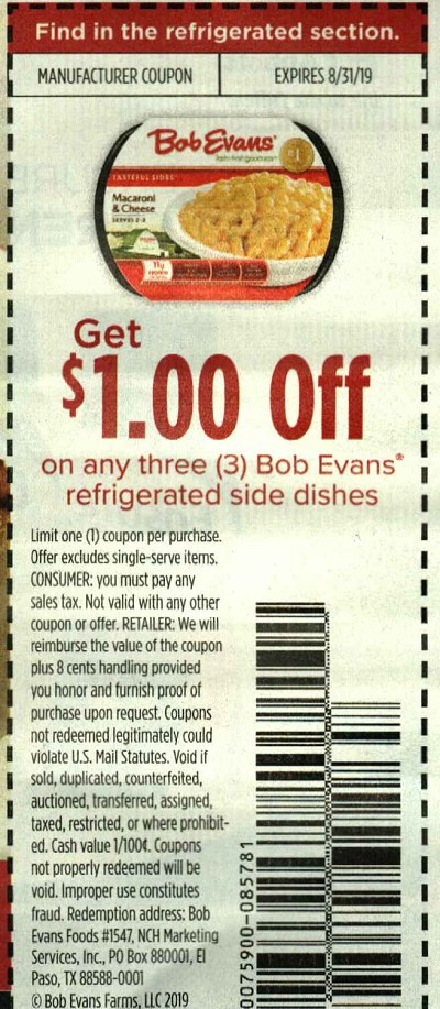 Bob Evans Refrigerated Side Dishes
 15 Coupons $1 3 Bob Evans Refrigerated Side Dishes 8 31 2019