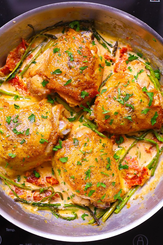 Bone In Chicken Recipes For Dinner
 Chicken Thighs with Creamy Asparagus Sun Dried Tomato