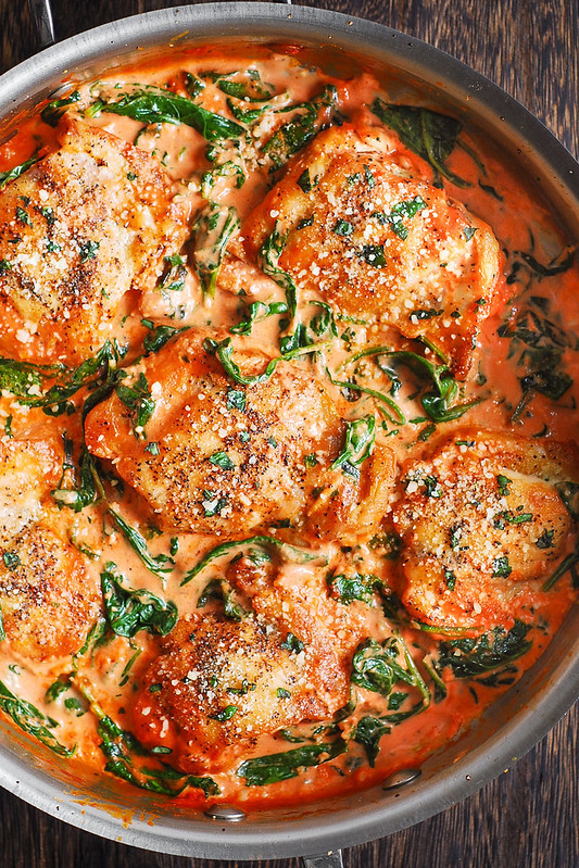 Bone In Chicken Recipes For Dinner
 Skillet Chicken Thighs with Creamy Tomato Basil Spinach