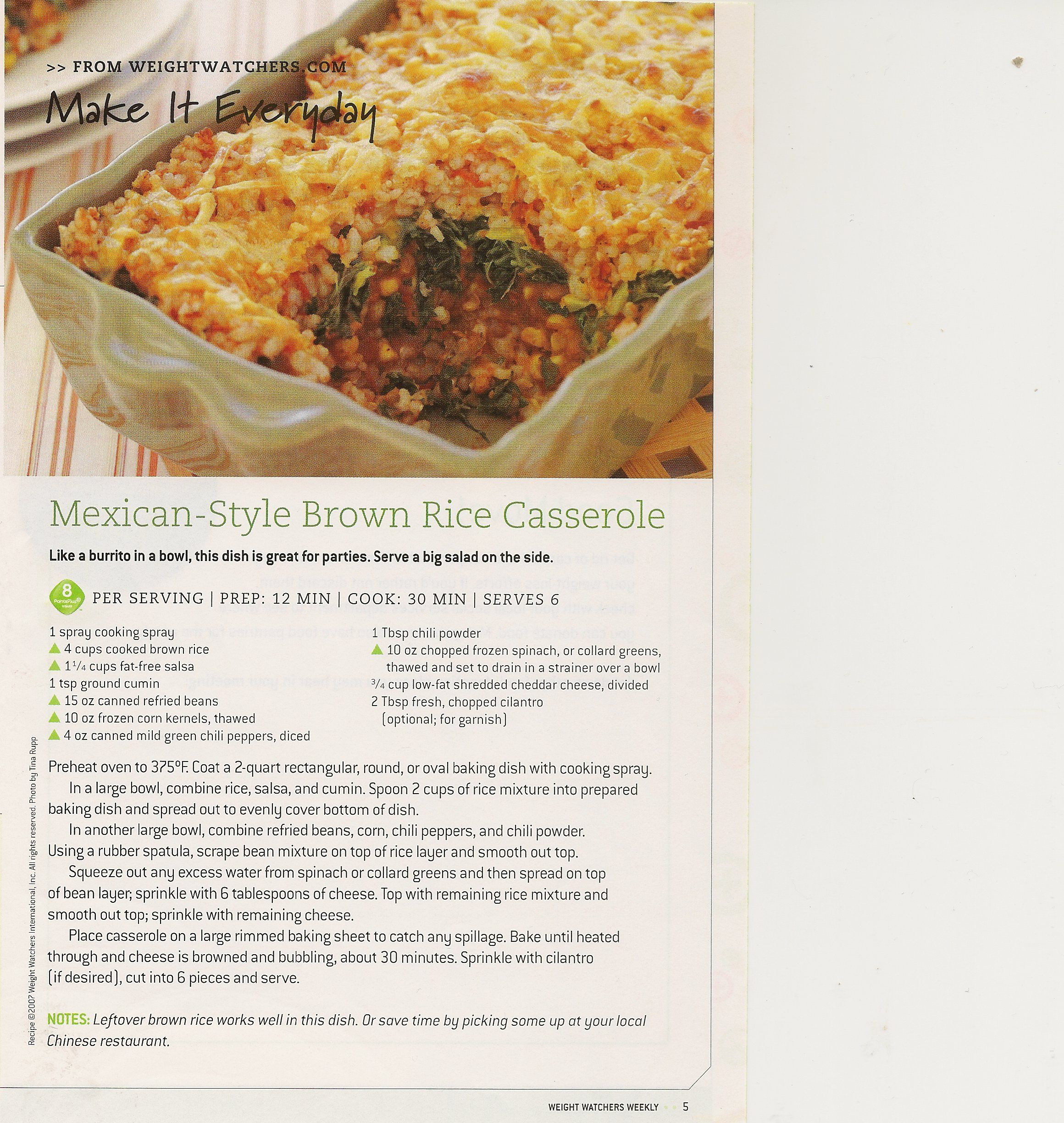 Brown Rice Weight Watchers Points
 Mexican Style Brown Rice Casserole 8 Points Plus With