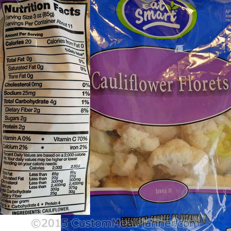 Cauliflower Dietary Fiber Elegant Nutritional Information for Cauliflower