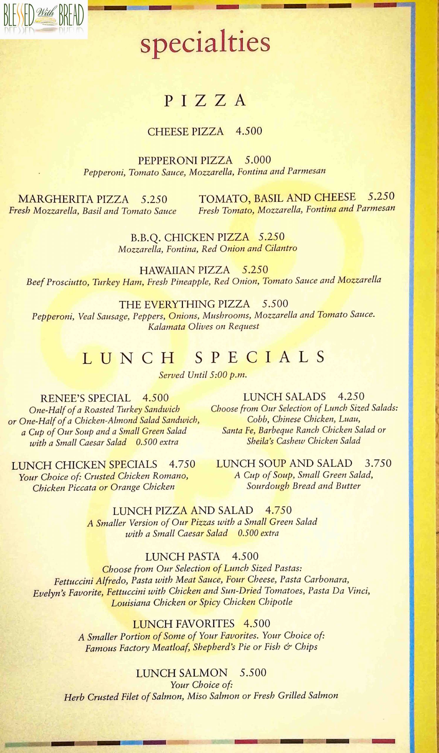 Cheesecake Factory Catering Printable Menu With Prices