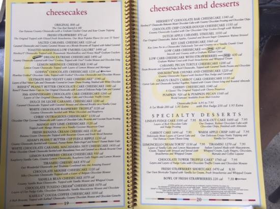 Cheesecake Factory Dinner Menu
 menu Picture of The Cheesecake Factory White Plains