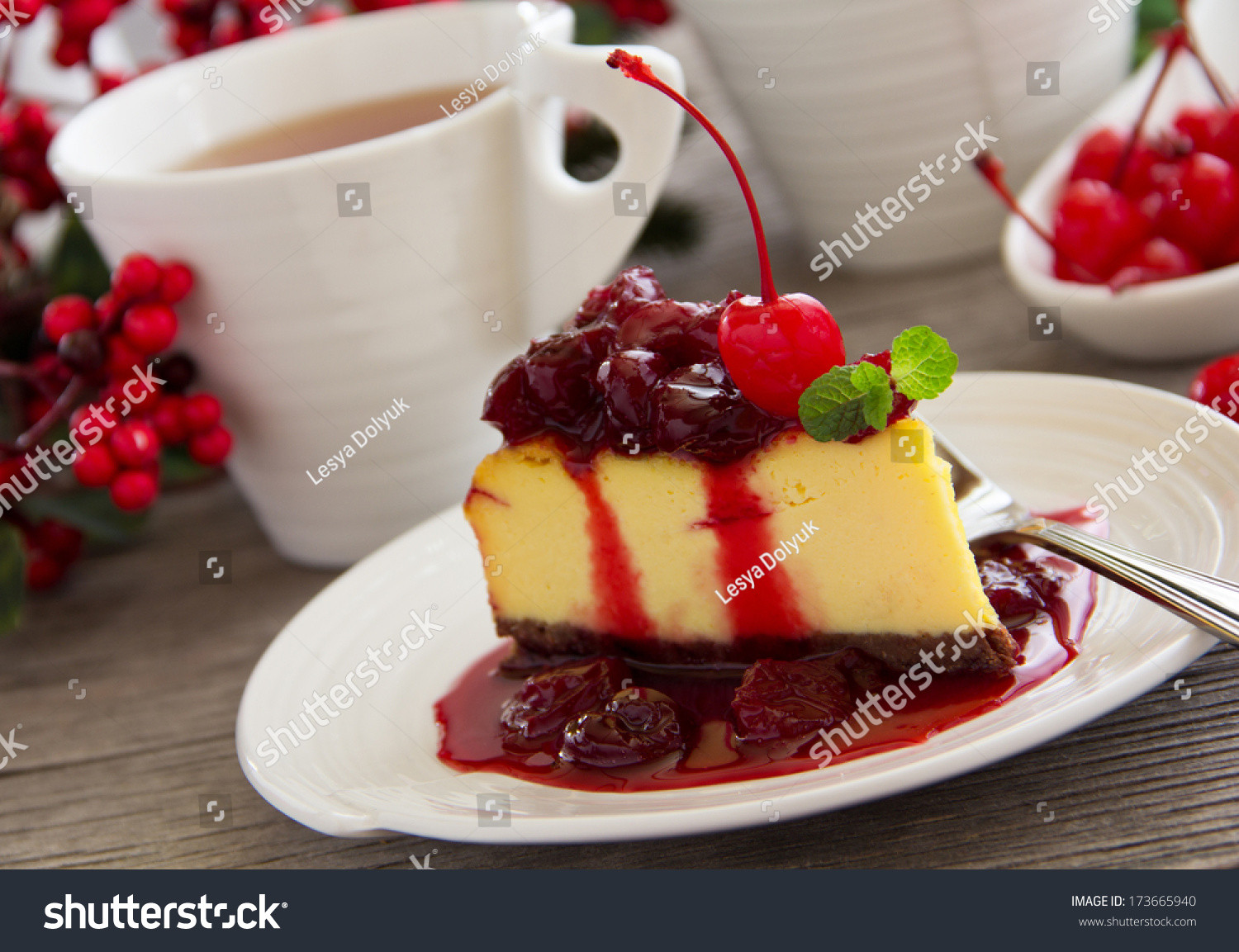 Cherry Sauce For Cheese Cake
 A Slice Cheesecake With Cherry Sauce Stock