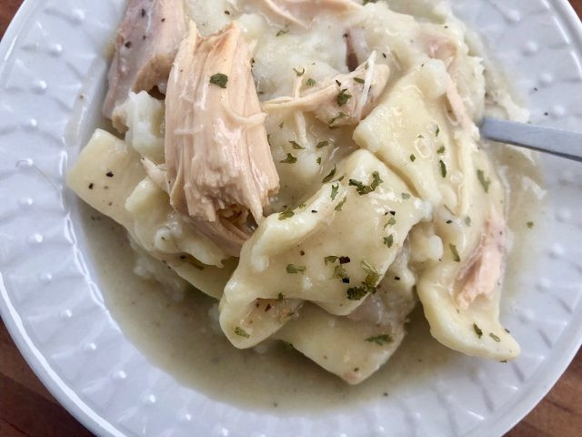 Chicken And Noodles Over Mashed Potatoes
 Creamy Chicken and Homemade Noodles ⋆ That Which Nourishes