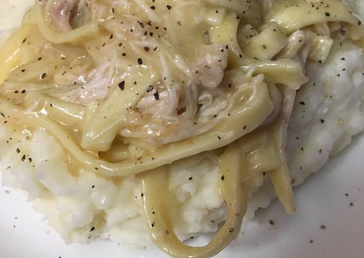 Chicken And Noodles Over Mashed Potatoes
 Cream of chicken noodle over mashed potatoes Recipe by N M