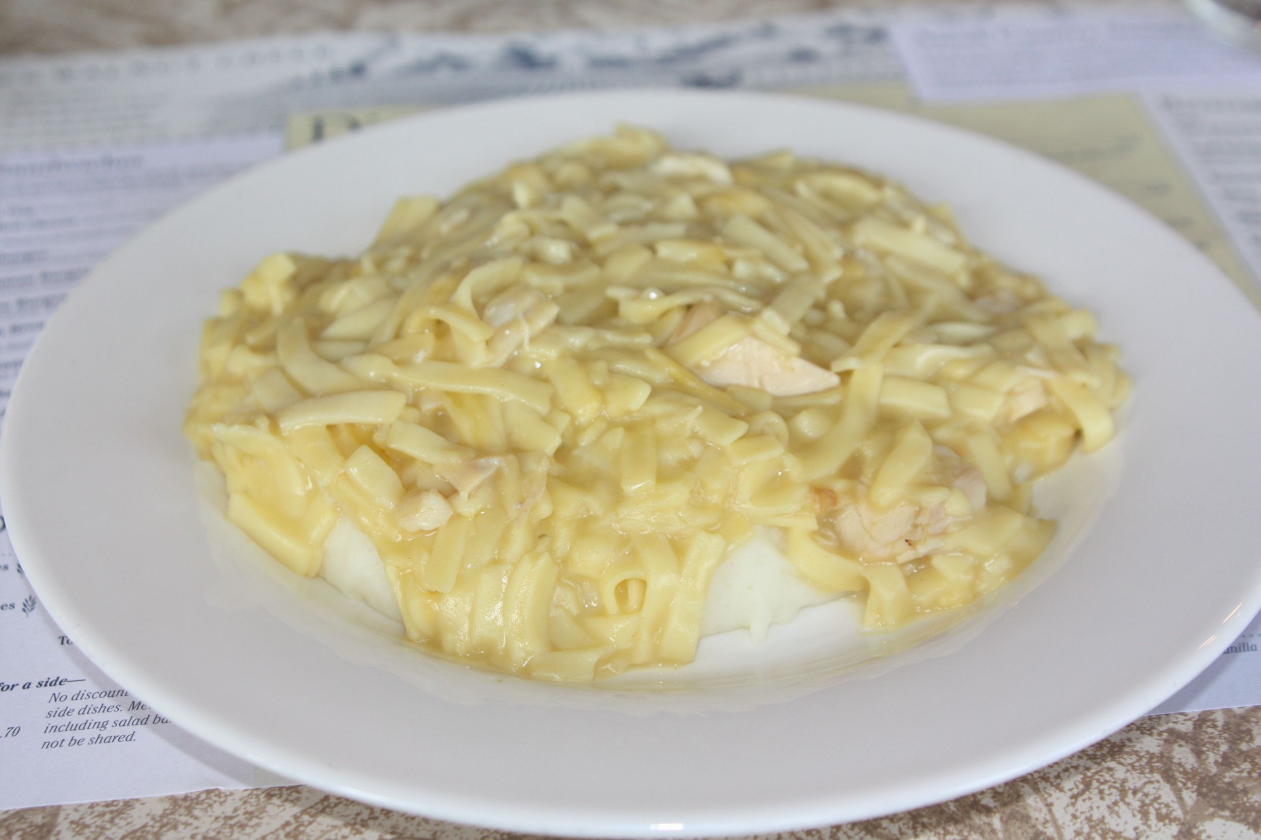 Chicken And Noodles Over Mashed Potatoes
 Chicken noodles over mashed potatoes in Ohio s Amish