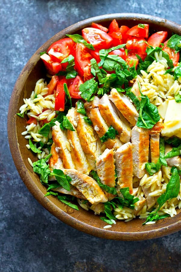 Chicken Orzo Salad
 Grilled Chicken Orzo Caprese Salad Whole and Heavenly Oven