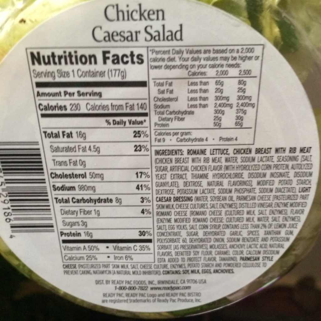 Chicken Salad Nutrition Facts
 Ready Pac Salad Chicken Caesar Calories Nutrition