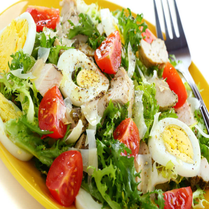 Chicken Salad Recipe With Egg
 Cos Salad with Chicken and Boiled Eggs recipe by Pankaj