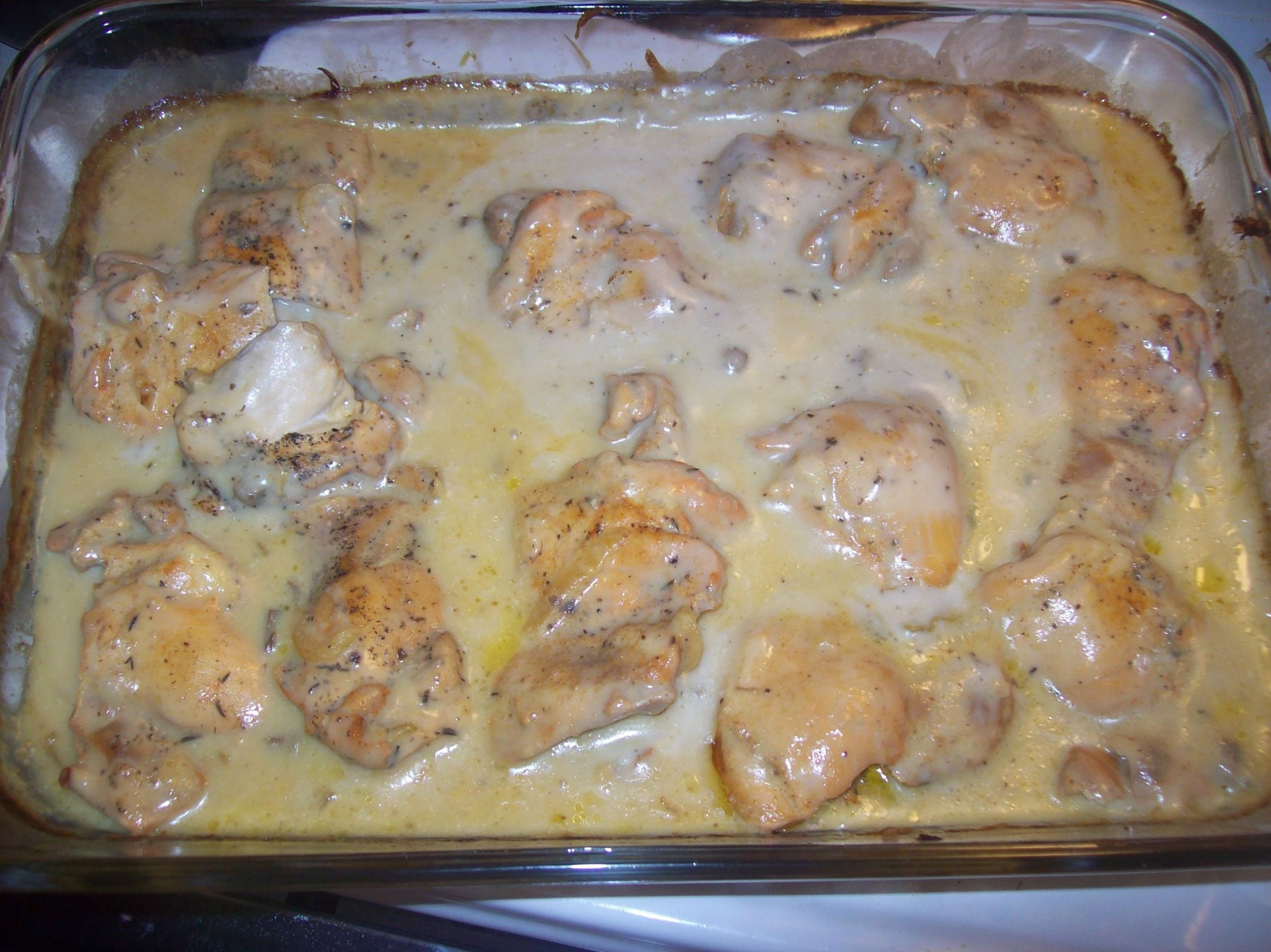 Chicken Thighs With Cream Of Mushroom Soup
 Two pounds of chicken thighs two cans of cream of
