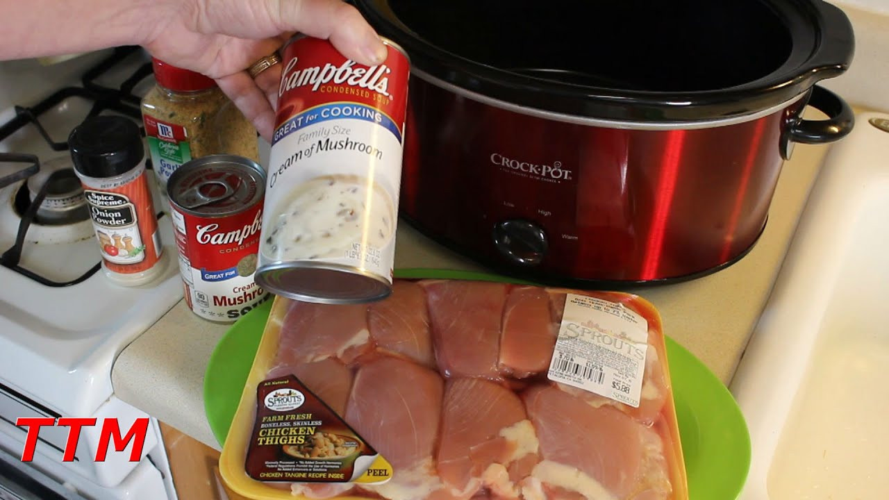 Chicken Thighs With Cream Of Mushroom Soup
 Easy Chicken Crock Pot Slow Cooker Recipe Chicken Thighs