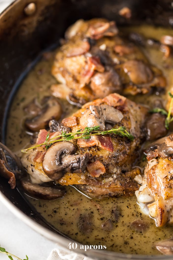 Chicken Thighs With Mushrooms
 Creamy Whole30 Bacon Mushroom Chicken Thighs with Thyme