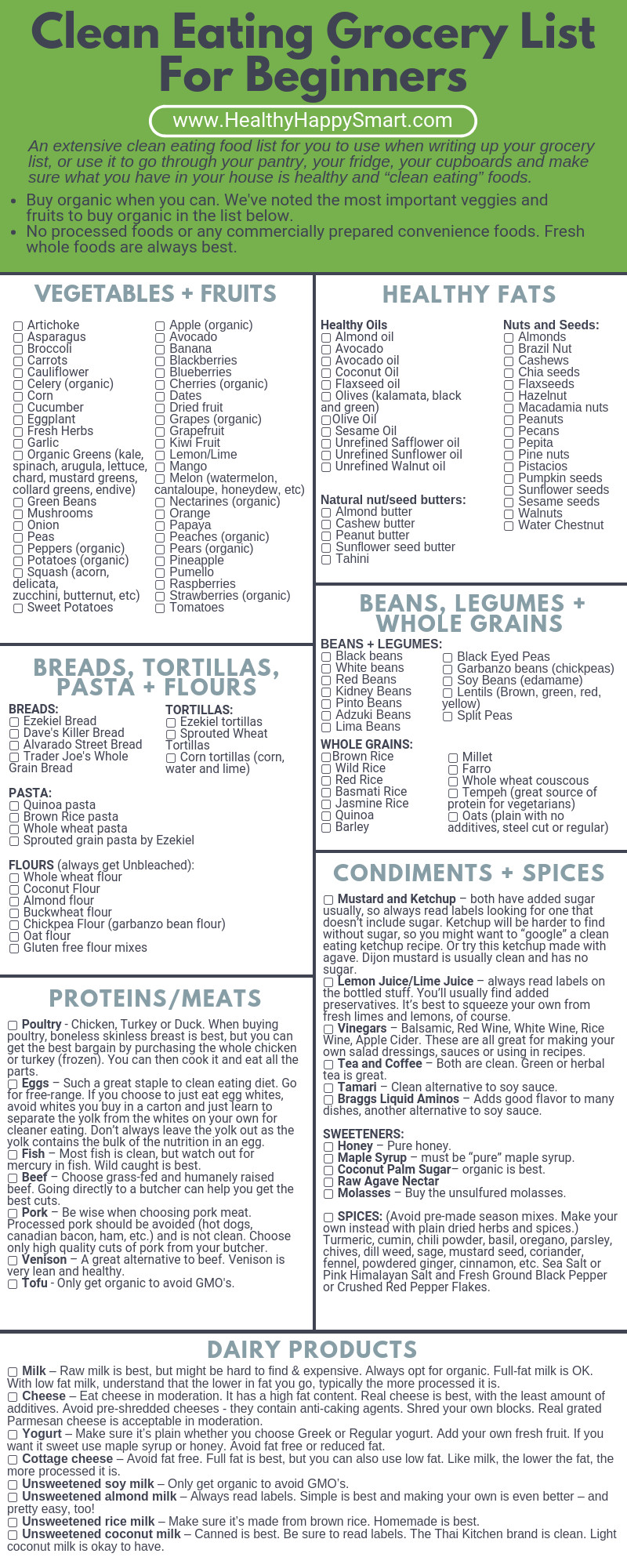 Clean Eating Food List Pdf
 Clean Eating Grocery List • Healthy Food List