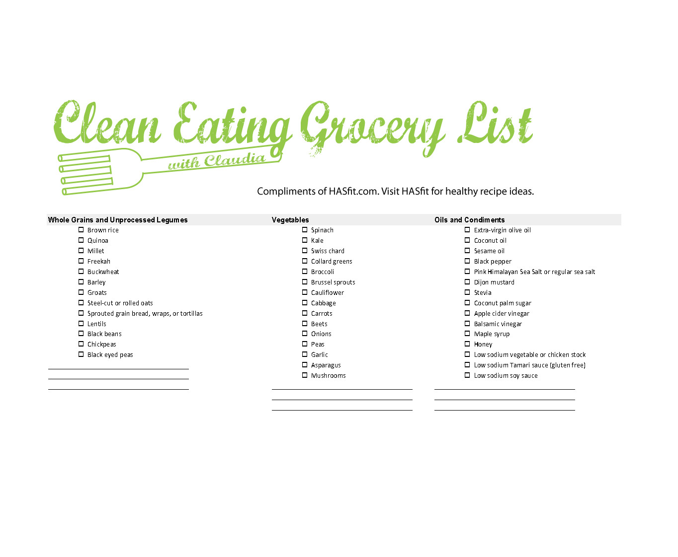 Clean Eating Food List Pdf
 Clean Eating Grocery List HASfit Printable Healthy