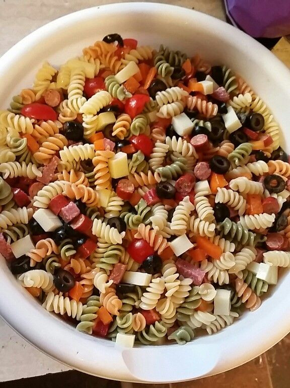 Cold Macaroni Salad With Cheese Cubes
 Best pasta salad 2 box rigatoni noodles 8 oz black olives
