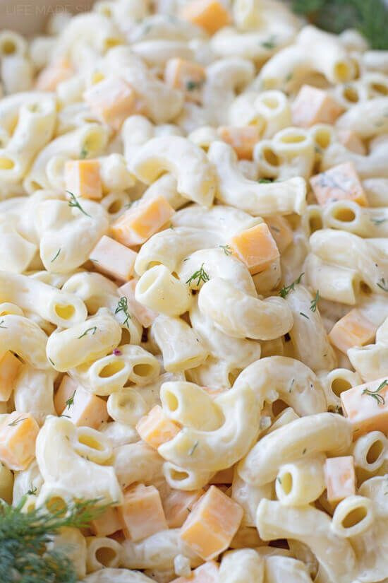 Cold Macaroni Salad With Cheese Cubes
 This Creamy Cheddar and Dill Macaroni Salad is creamy