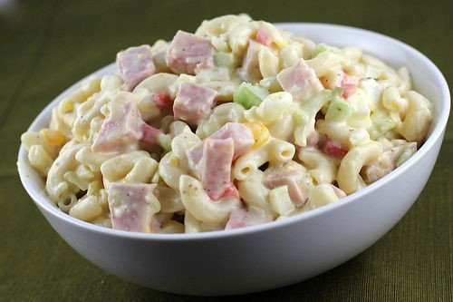 Cold Macaroni Salad With Cheese Cubes
 Pasta Salad with ham and cheese cubes salad