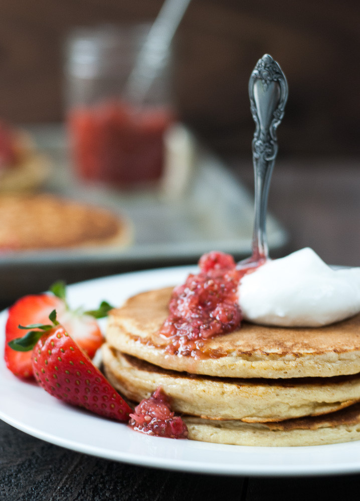 Cottage Cheese Oat Pancakes
 Oatmeal Cottage Cheese Pancakes w Strawberry Chia Jam