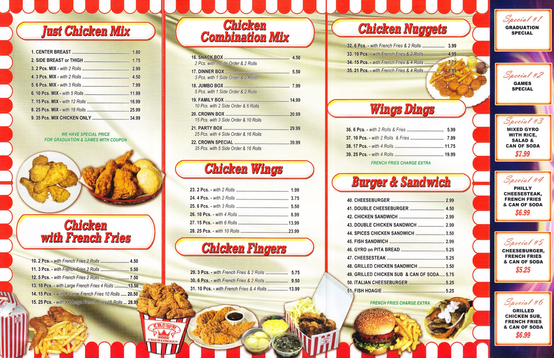 Crown fried chicken menu