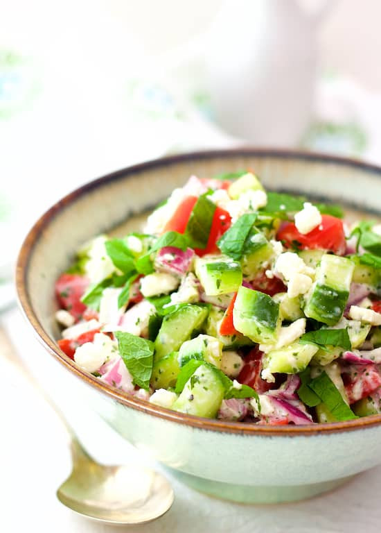 Cucumber Red Onion Salad
 Cucumber Tomato and Red ion Salad with Yogurt Mint Dressing
