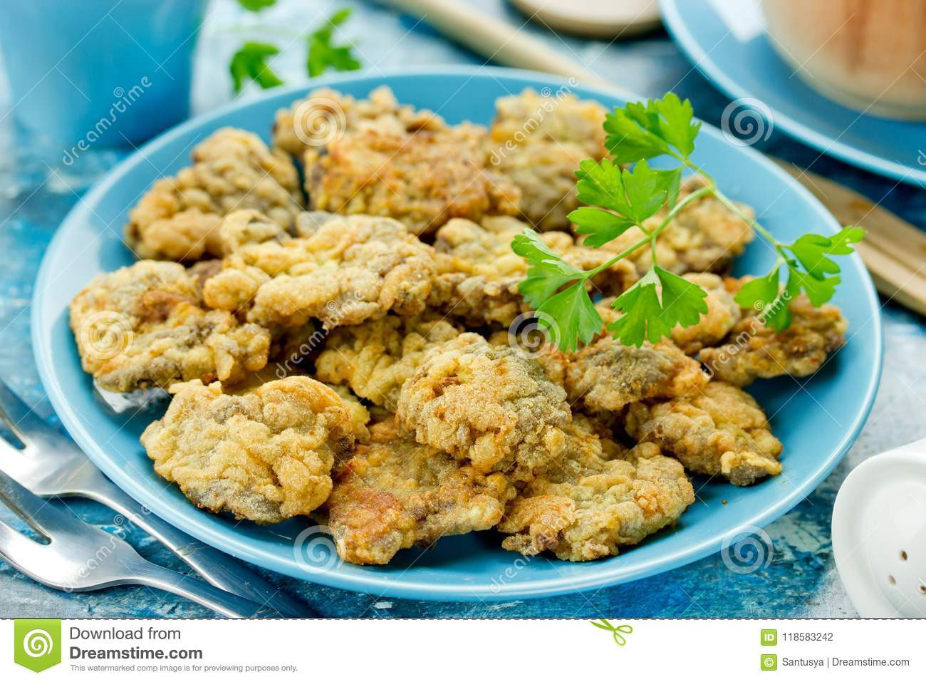 Deep Fried Chicken Livers
 Crispy Deep Fried Chicken Livers Stock Image of