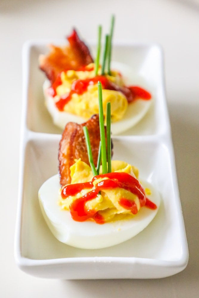 Deviled Eggs Recipe With Bacon
 Easy Bacon Sriracha Deviled Eggs Recipe Sweet Cs Designs