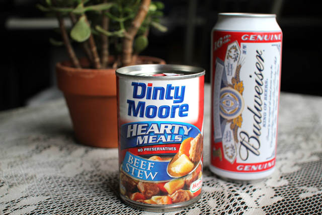 Dinty Moore Beef Stew
 Be Like Don Draper Dinty Moore and a Budweiser