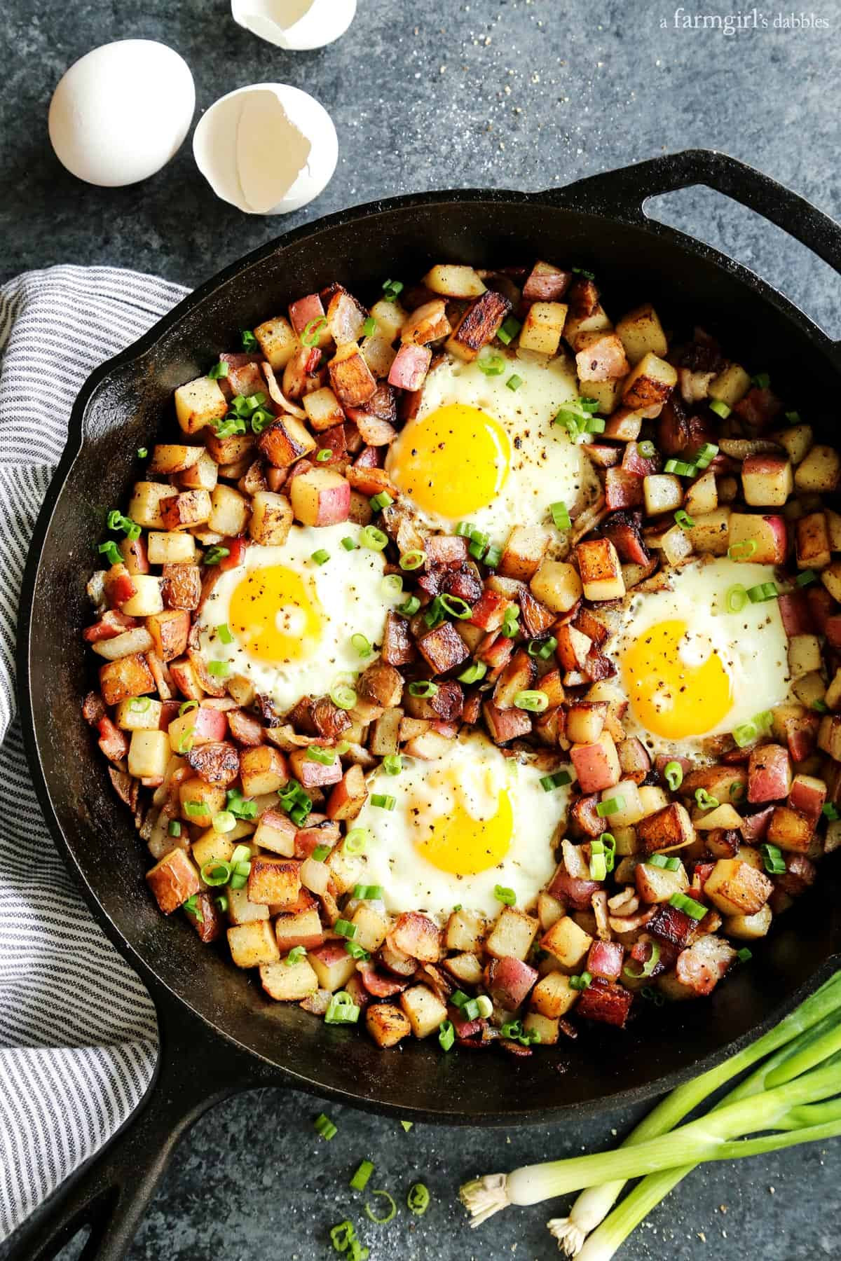 Eggs And Potato Breakfast
 Skillet Fried Potatoes with Bacon and Eggs • a farmgirl s