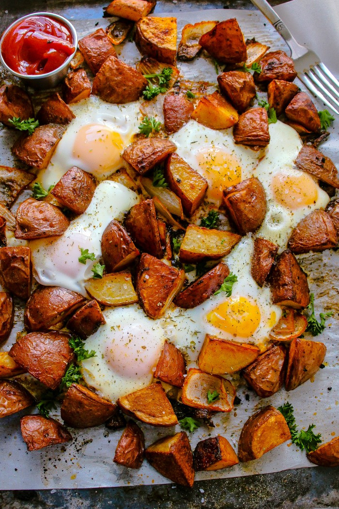 Eggs And Potato Breakfast
 Egg & Crispy Potato Breakfast Sheet Pan Layers of Happiness