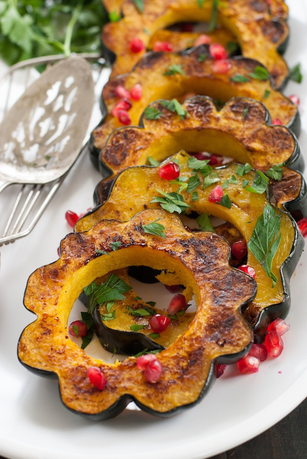 Fancy Side Dishes
 Roasted Acorn Squash with Pomegranate & Parsley Foxes