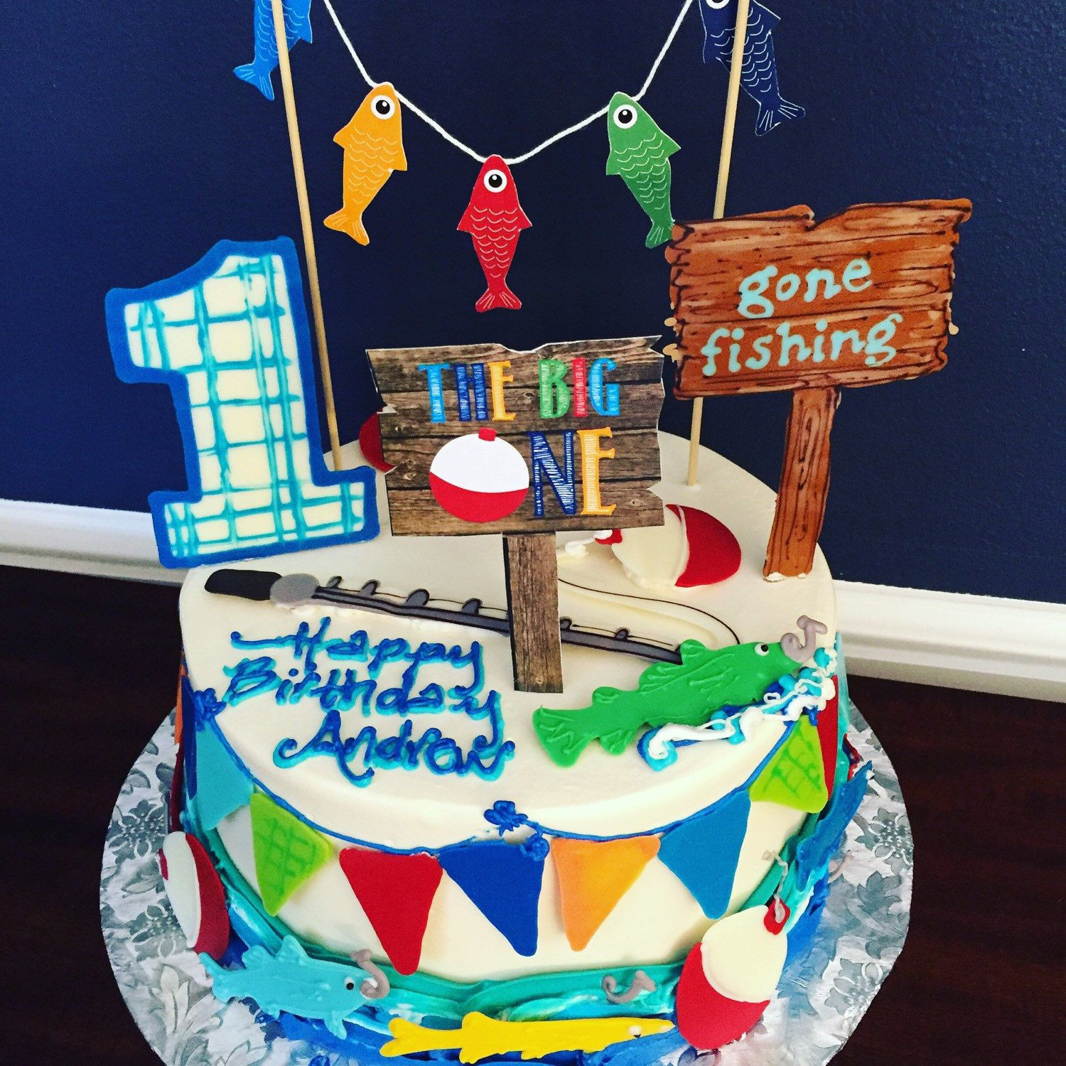 Fishing Birthday Cake Ideas
 This fishing cake is so adorable Gone Fishing Cake Topper
