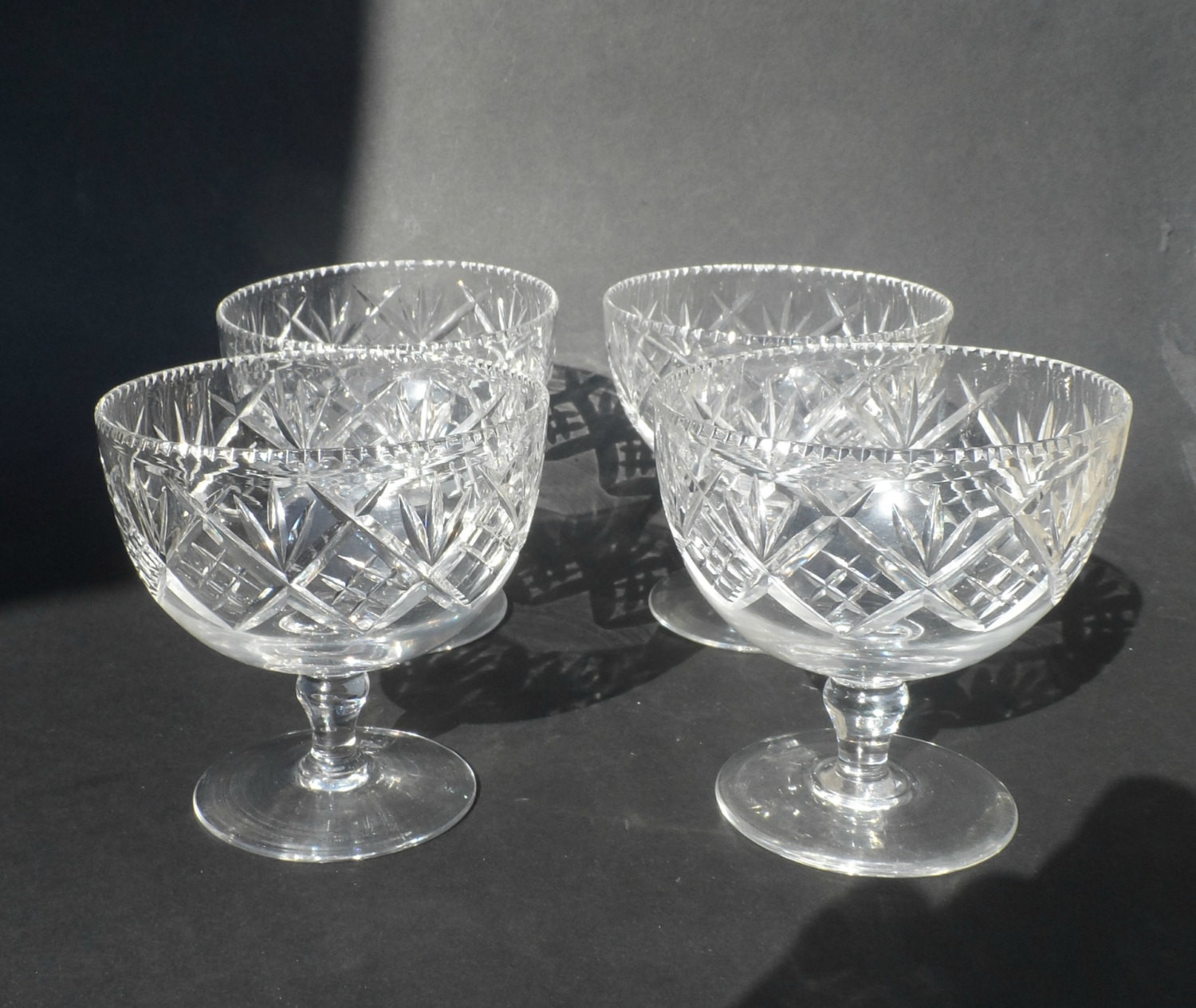 Glass Dessert Bowls
 Antique cut glass crystal footed dessert bowls set of 4
