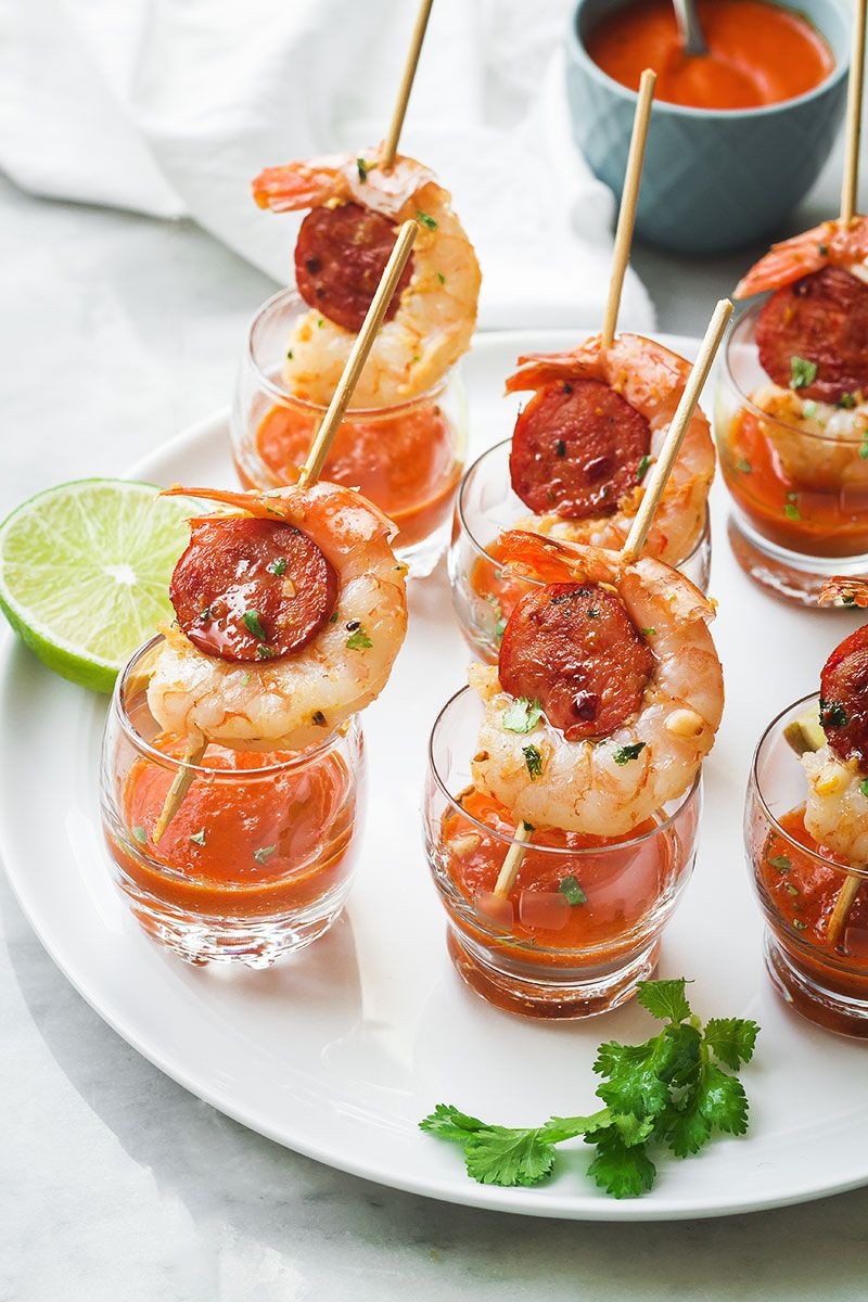 Gourmet Appetizers Recipe
 Shrimp and Chorizo Appetizers with Roasted Pepper Soup