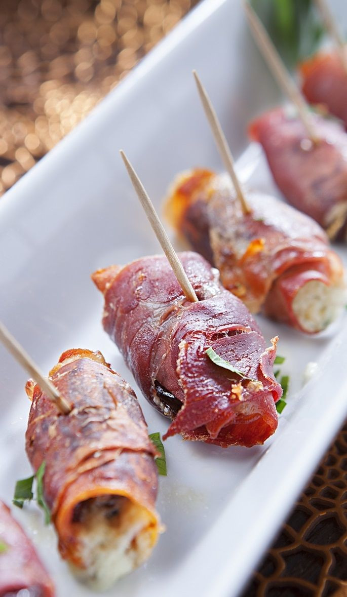 Gourmet Appetizers Recipe
 oven baked prosciutto wrapped dates change out cheese
