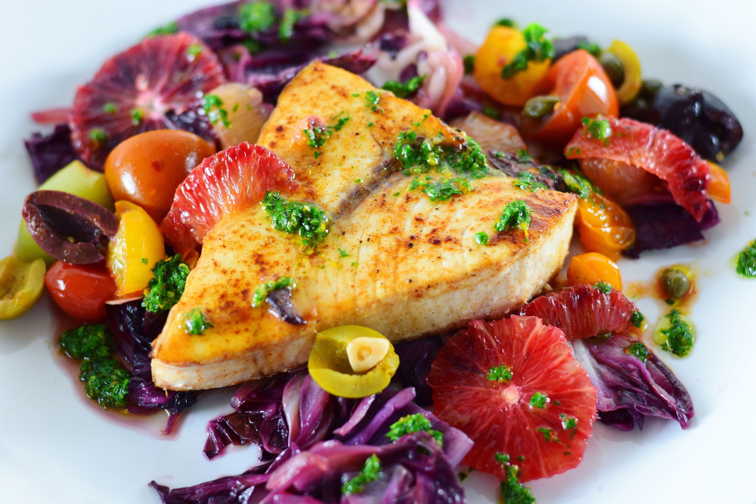 Gourmet Fish Recipes Luxury Swordfish with Warm tomato Citrus Relish and Gremolata