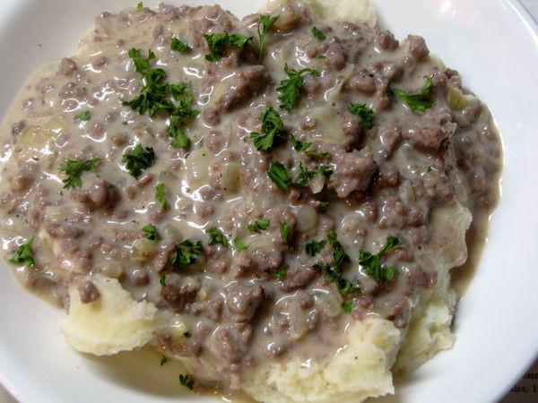 Ground Beef And Gravy
 Porter House Cowboy Gravy over Mashed Potatoes