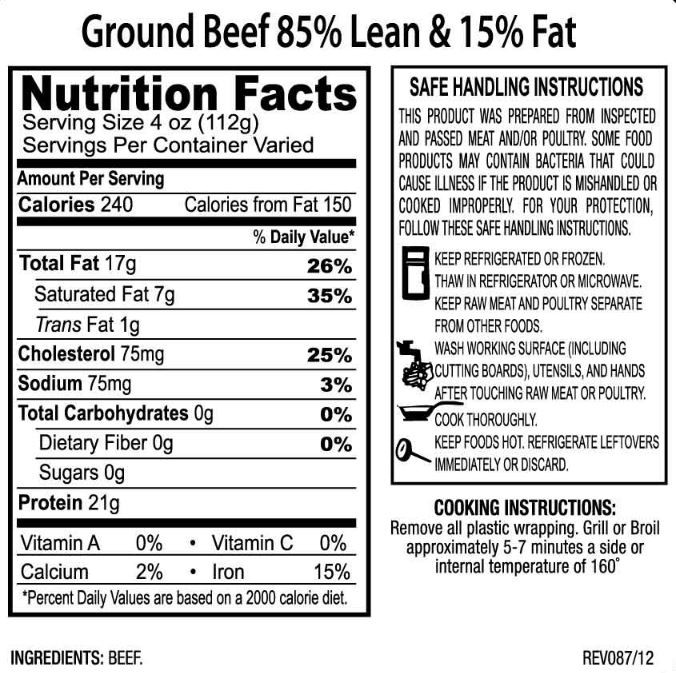 Ground Beef Nutrition Facts
 Ground Beef