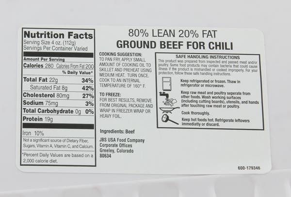 Ground Beef Nutrition Facts
 Ground Beef For Chili Lean Fat