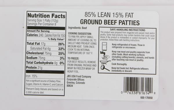 Ground Beef Patty Calories
 Hy Vee Pure Lean Fat Ground Beef Patties 8
